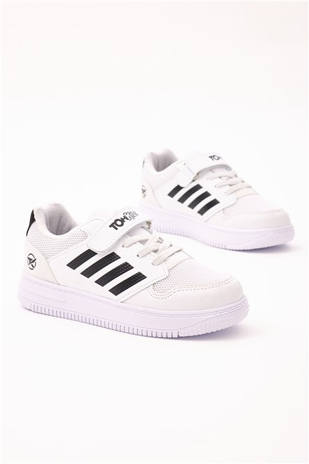 Sapatos esportivos infantis unissex com velcro - Branco com Preto #401193