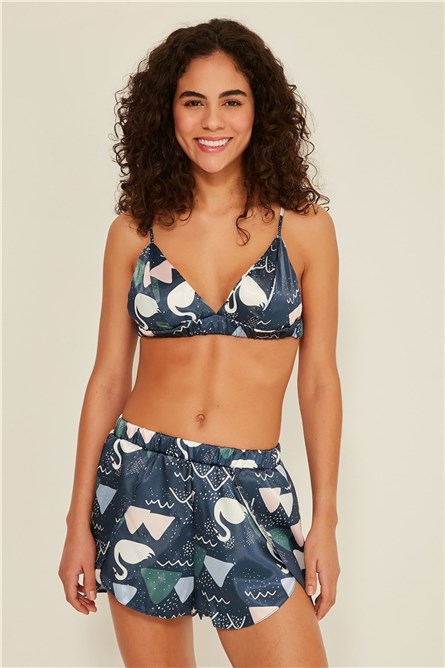 Conjunto de Cetim Feminino 075 - Azul Marinho #315145