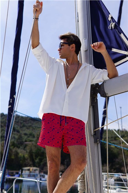 Calções de praia masculinos C1355 - Vermelho #330226