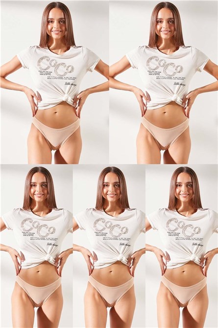 Tanga feminina C&City - 5 unid. 561 - Bege #322974