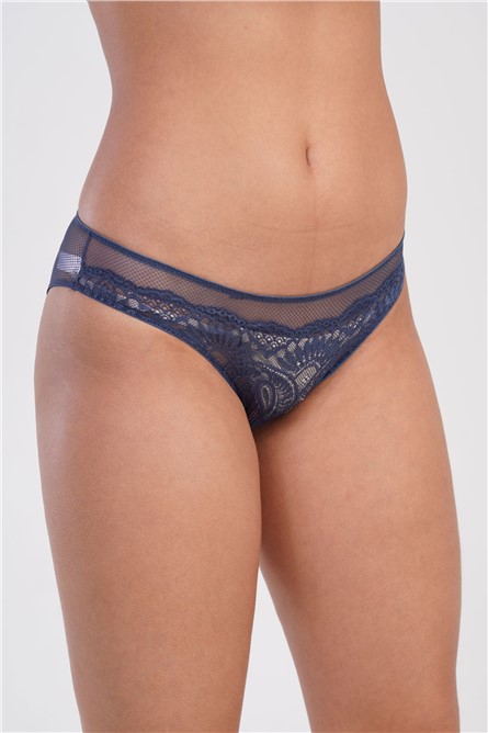 C13019 Cueca Feminina de Renda - Azul escuro #364885