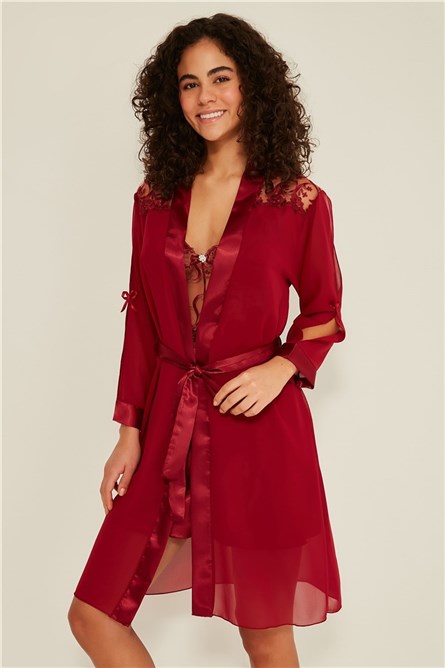 Conjunto de Cetim Feminino 047 - Vermelho Escuro #315140