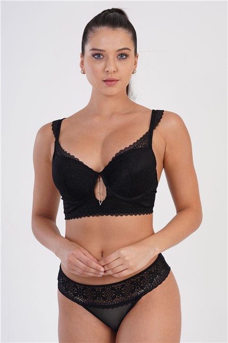 C14006 Conjunto Feminino Decote Metálico - Preto #364824