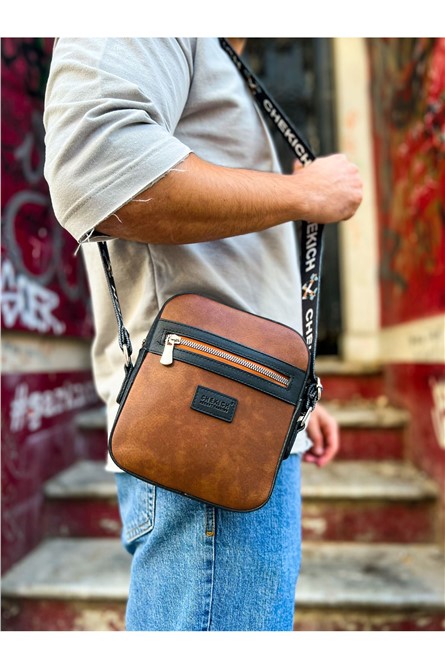 Bolsa de Ombro Masculina CH102 - Taba com Preto #366306