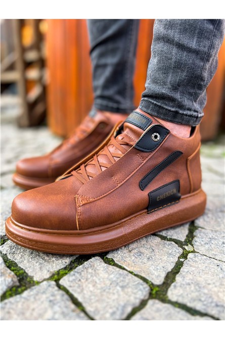 Botas Masculinas de Cadarço CH131 - Taba com Preto #366329