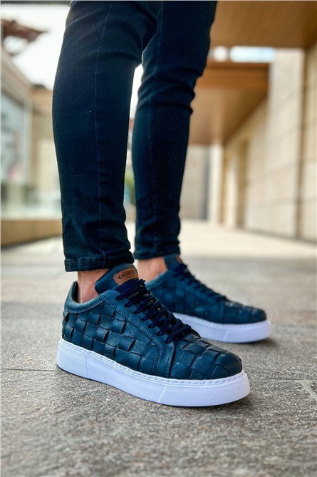 CH209 OBT Sapatos Masculinos com Cadarços - Azul Marinho #367429