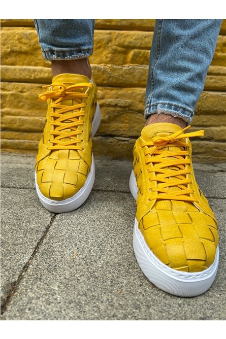 CH209 Sapatos Masculinos com Cadarços - Amarelos #365940