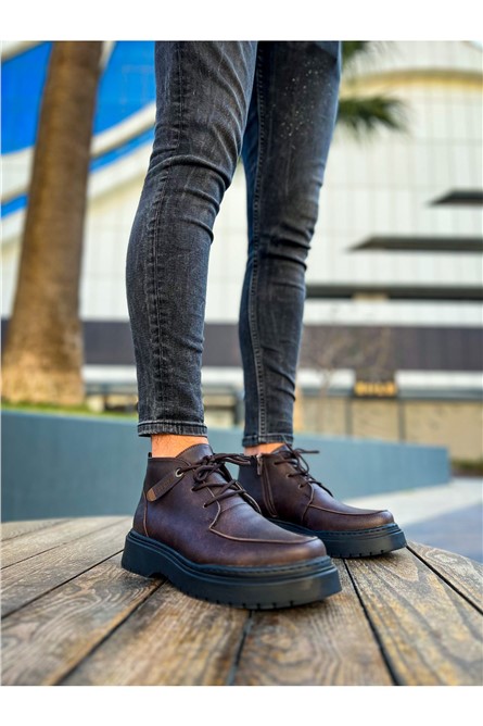 CH213 CBT Botas com zíper e cadarço para homens - Marrom #366288