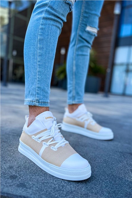 Sapatos masculinos CH219 CBT com cadarço - Branco com Bege #383565