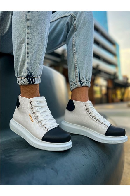 Botas de amarrar unissex CH258 GBT - Branco com Preto #366292