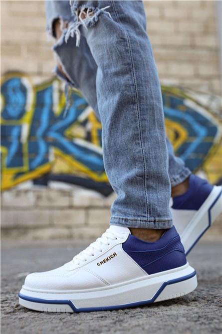 Sapatos unissex Chekich com atacadores CH075 - Branco com Azul #359585