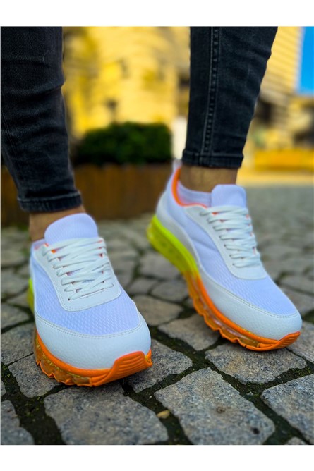 Chekich Calçados esportivos unissex com cadarço CH181 RRT - Branco com Laranja #366322