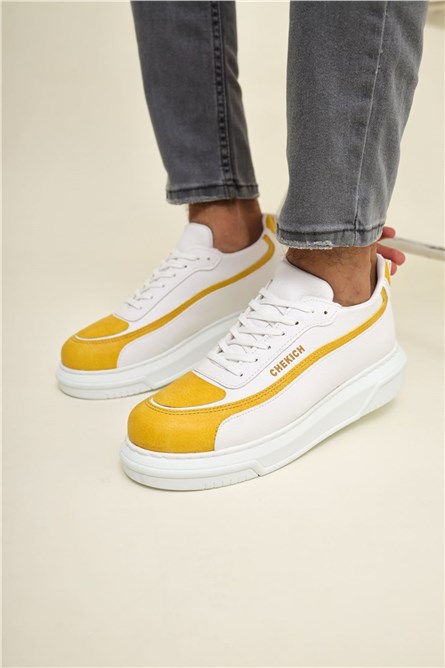 Sapatos unissex Chekich com atacadores CH241 - Branco com Amarelo #359764