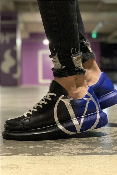 Sapatos unissex Chekich com cadarços CH254 - preto com azul #359787