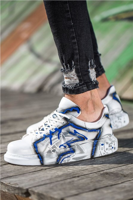 Sapatos unissex Chekich com atacadores  CH254 - Branco com Azul #359799