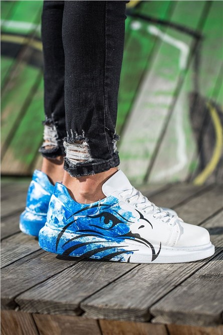 Sapatos unissex Chekich com cadarços CH254 - Branco com Azul #359800