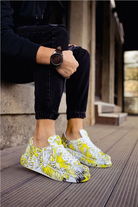 Sapatos unissex Chekich com cadarços CH255 - Amarelo-Branco #359414