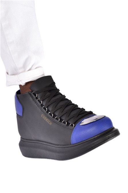 Botas unissex Chekich com atacadores - pretas com azul #365592