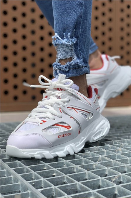 Sapatos masculinos Chekich CH301 BT com cordões - branco com vermelho #370954