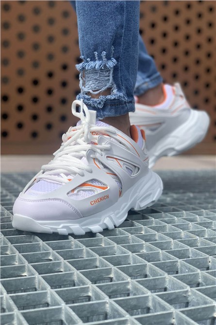 Sapatos masculinos Chekich CH301 BT com cordões - branco com laranja #370955