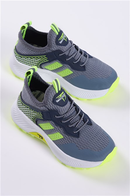 Scarpe stringate unisex sportive per bambini - Grigio fumo con giallo #401204