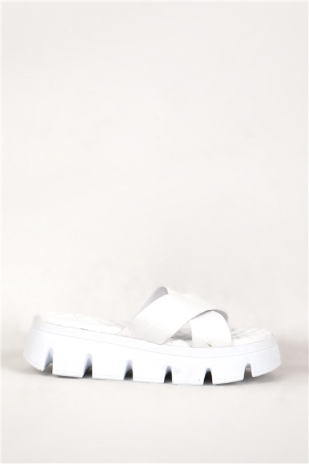 Chinelos femininos de couro genuíno 7658 - Branco #381997 