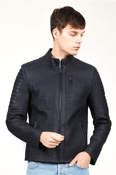 Jaqueta masculina de couro genuíno E-1055 - preta #318195