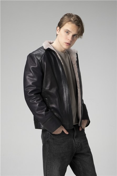 DERİCLUB Casaco masculino forrado com rabiscos SDX2027 - Preto #358166