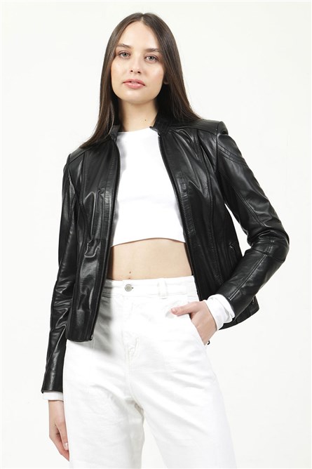 Ženska jakna od prave kože YB-2112 - crna #317856