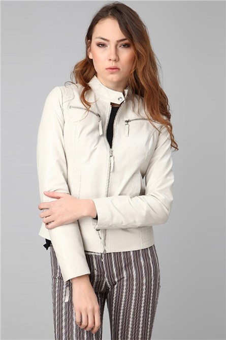 Ženska jakna od prave kože YB-2143 - svijetlo bež #317975