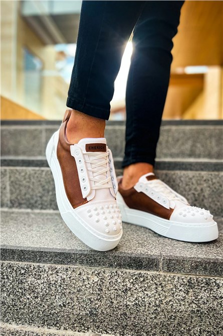 Sapatos masculinos CH169 CBT com cadarço - Branco com Taba #410627