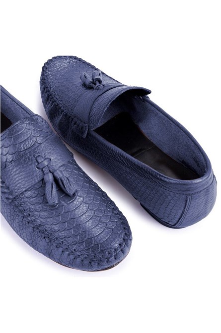 Sapatos masculinos de couro genuino Ducavelli - Azul Escuro #333212