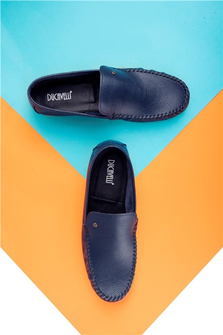 Sapatos masculinos de couro legítimo Ducavelli - Azul Escuro #333210