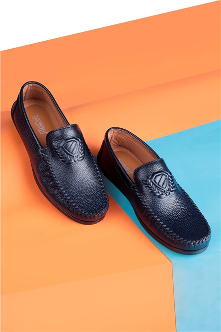 Mocassins casuais masculinos de couro genuíno Ducavelli - Azul Marinho #381623  