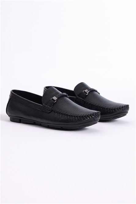 Mocassins masculinos de couro genuíno - Preto #401237