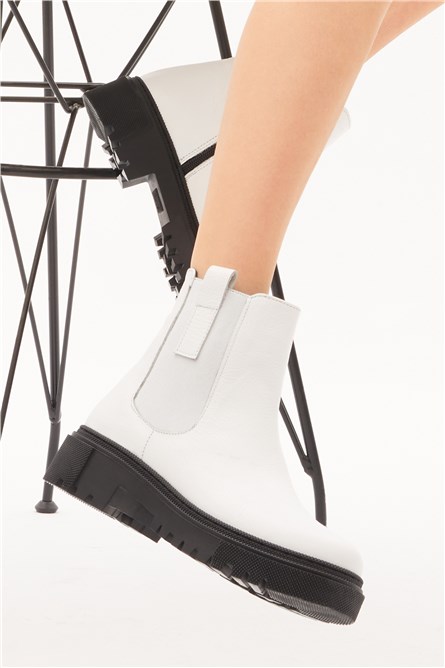 Botas femininas de couro genuíno com elásticos laterais - brancas #399916