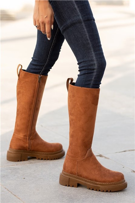 Botas femininas de camurça com zíper - Taba #362349