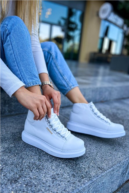 Botas femininas com cadarço CH258 CBT - brancas #407623