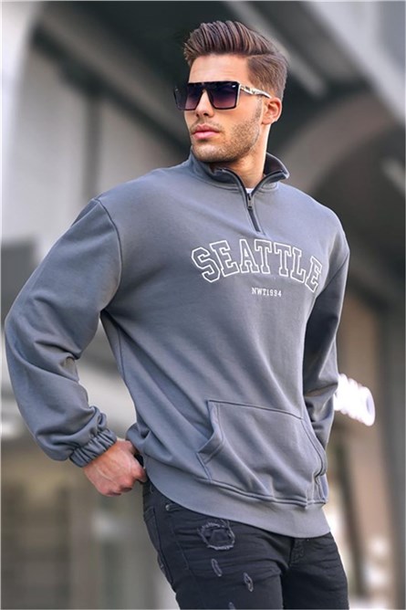 Moletom Masculino com Gola Zip 6026 - Cinza Fumaça #362305