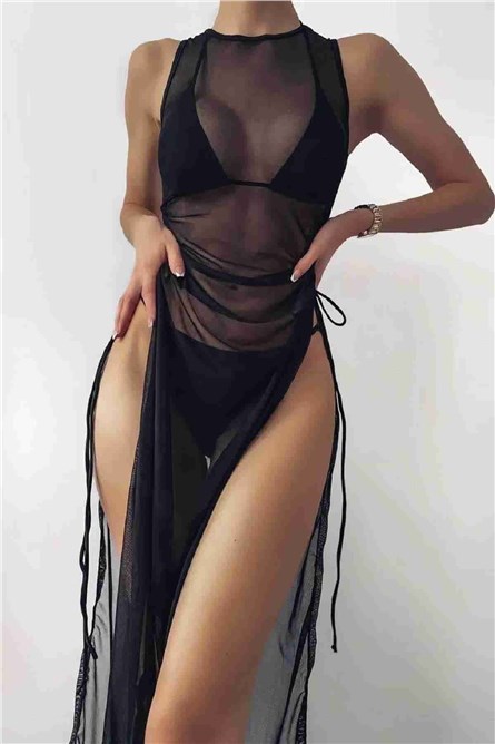 Vestido Pareo de Praia Feminino - Preto #385793