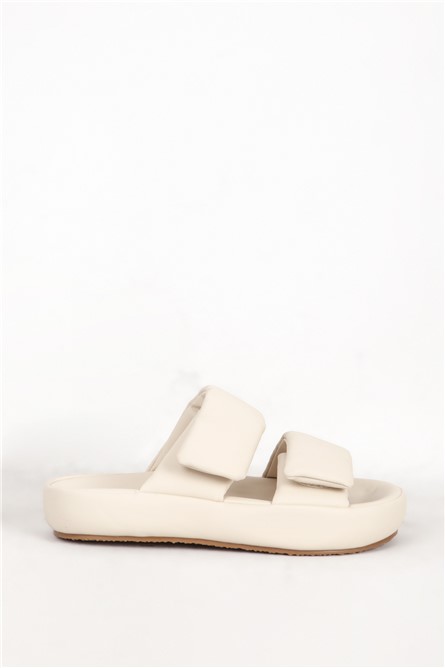 Chinelos femininos de couro genuíno 344 - Bege #382016