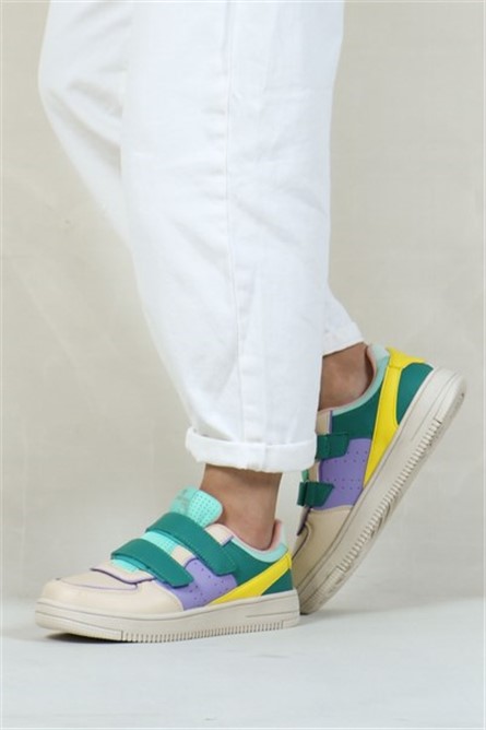 Sapatos esportivos femininos de velcro Hammer Jack - bege com verde #368571