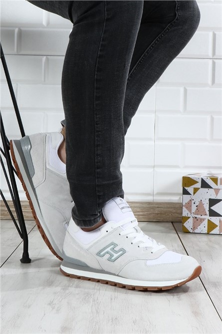 Sapatos esportivos masculinos de couro genuíno Hammer Jack - Branco com Cinza #368530