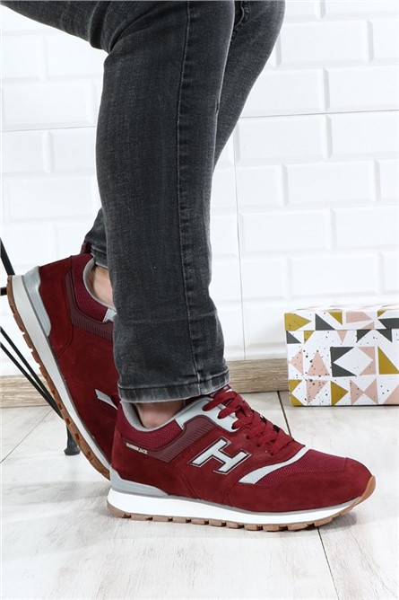 Sapatos esportivos masculinos de couro genuíno Hammer Jack - Vermelho Escuro #368461