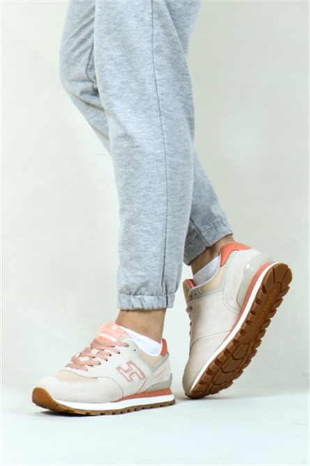 Sapatos esportivos femininos de couro genuíno Hammer Jack - bege claro com coral #368585