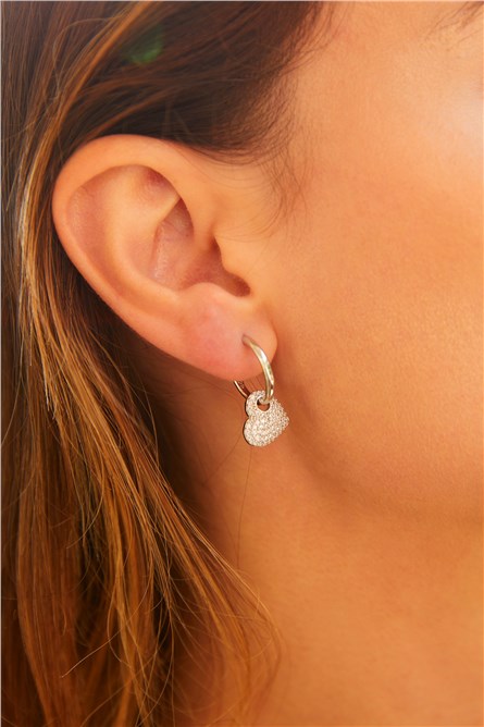 Brincos femininos de coração banhados a prata - rosa #398536