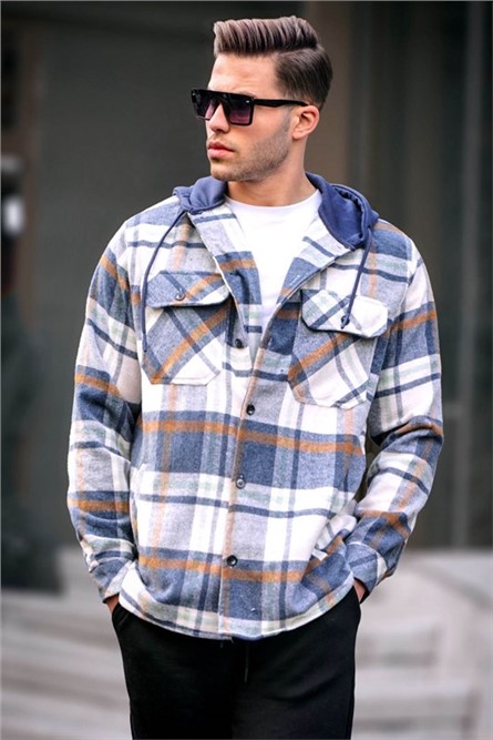 Camisa xadrez masculina com capuz 5577 - índigo #365414