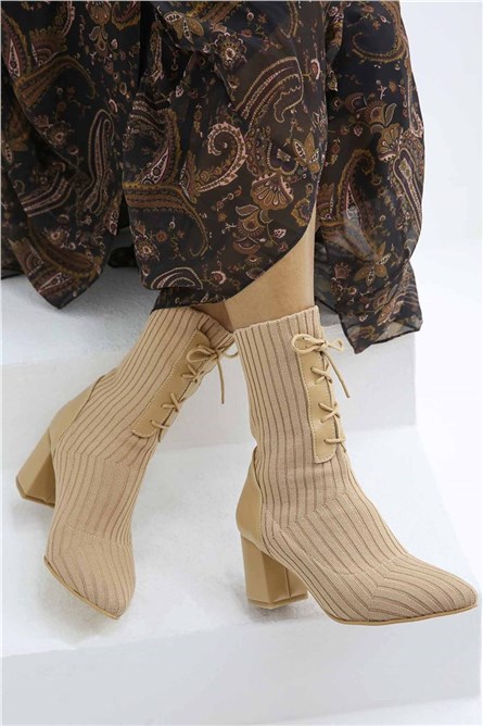 Botas femininas de malha têxtil - Bege #321250