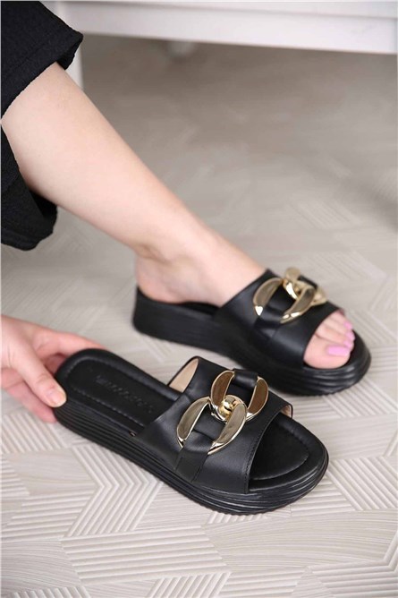 Chinelos femininos com sola completa - Preto #307614