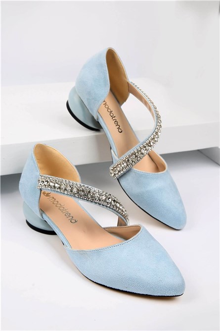 Sapatos Casuais Femininos De Camurça - Azul Claro #328591
